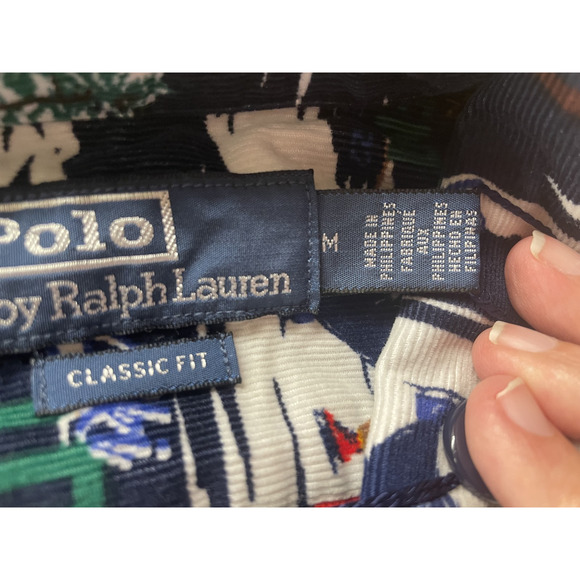 Ralph Lauren Polo Shirt Mens M Ski Lodge AOP Micro Corduroy Outdoors Gorpore - Picture 6 of 10